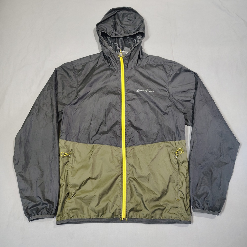 Eddie Bauer Windbreaker Jacket Mens Small Gray Green D1751448 Lightweight Hooded